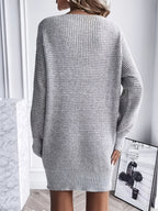 Autumn Winter New Elegant Temperament Solid Color One-Shoulder Long Sleeve Women'S Sweater Dress, Soft Comfortable Casual Off-Shoulder Women'S Sweater Dress, No Belt Style, Suitable for Autumn to Winter Wear, Women'S Dress - Grey