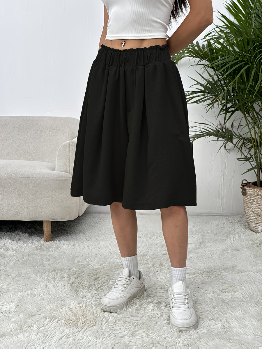 Summer Thin Loose Wide-Leg High-Waist Basic Style Casual Japanese Outer Wear Skirt - Black