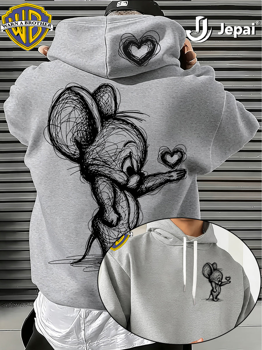 Official Warner Bros., Trendy Cool American Street Style Classic Character Theme Print Hoodie, American Street Style Unisex Long Sleeve Top, Suitable for Daily And Outdoor Activities, Ideal Warm Outerwear Choice for Autumn And Winter! - Light Grey