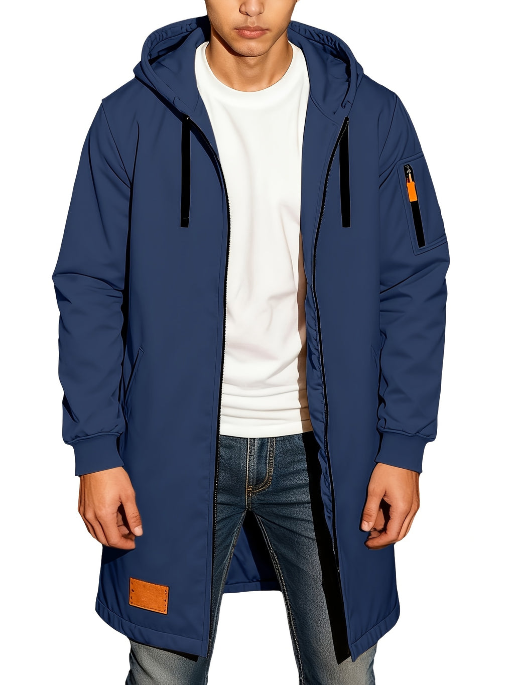 New Men's Casual Sports Sweatshirt and Hooded Long Knitted Jacket, Featuring a Multi-pocket Style. The Overall Fit Is Loose and Elegant. Fashionable Outdoor Casual Sweatshirt, Long-sleeved Cardigan, Hooded Design, Winter Clothes for Men - Navy Color
