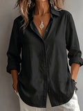Women's Elegant Lapel Shirt, Loose Straight Fit with Long Sleeves, Lightweight, Comfortable, and Breathable Fabric, Versatile for Commuting and Casual Wear, Loose Straight Cut Flattering Design, Daily Comfortable and Relaxed Style - Black