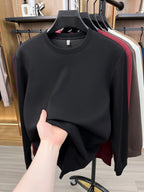 Spring And Autumn High Quality Round Neck Long Sleeve Base Layer Versatile Casual Solid Color Men'S Sweater, Home Casual Inner Wear Skin-Friendly Warm Multi-Color Available Men'S Top, Durable Comfortable Pullover LS3351 - Black