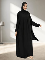 Muslim Traditional Women's Loose Abaya, Integrated Scarf Design, Suitable for Islamic Festivals (Ramadan, Eid Al-Fitr, Eid Al-Adha) - Black