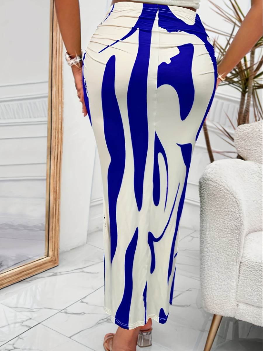 Elegant Spring And Summer New Zebra Pattern High-Waisted Fishtail Pencil Long Skirt - Blue
