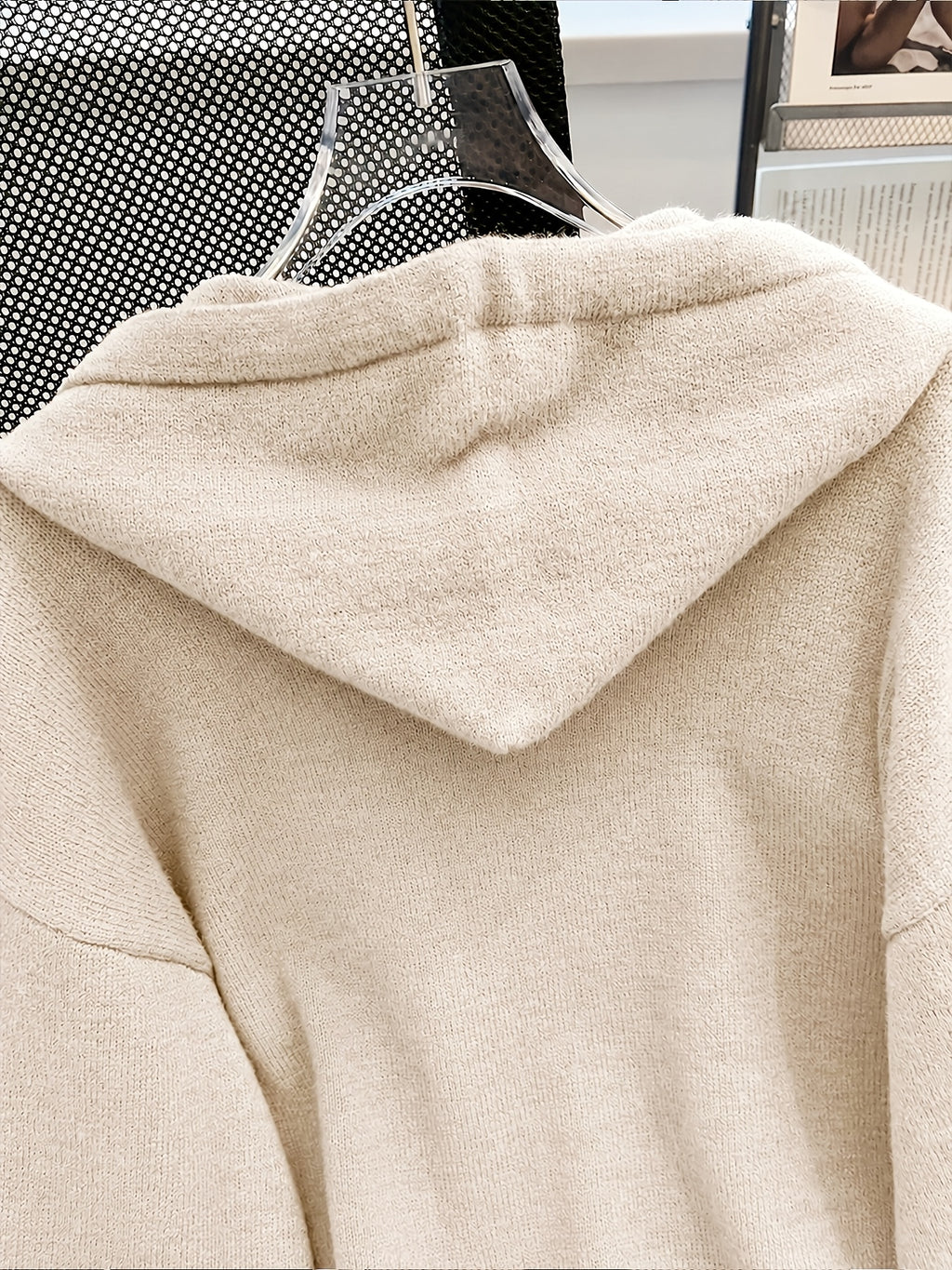 Korean-style Loose Fit Casual Hooded Sweatshirt, Autumn/Winter Solid Color Simple Versatile Drop Shoulder Lantern Sleeve Hoodie, 2026 New Fashion Women's Clothing - Khaki