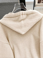 Korean-style Loose Fit Casual Hooded Sweatshirt, Autumn/Winter Solid Color Simple Versatile Drop Shoulder Lantern Sleeve Hoodie, 2026 New Fashion Women's Clothing - Khaki