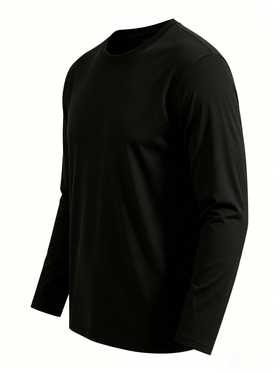 4pcs of Pure Cotton Breathable Round-neck Long-sleeve T-shirts, Soft and Well-fitting, Classic Style Suitable for Business Casual and Casual Attire, Versatile for All Seasons and Can Be Worn as an Outer Layer or as an Inner Layer - Black