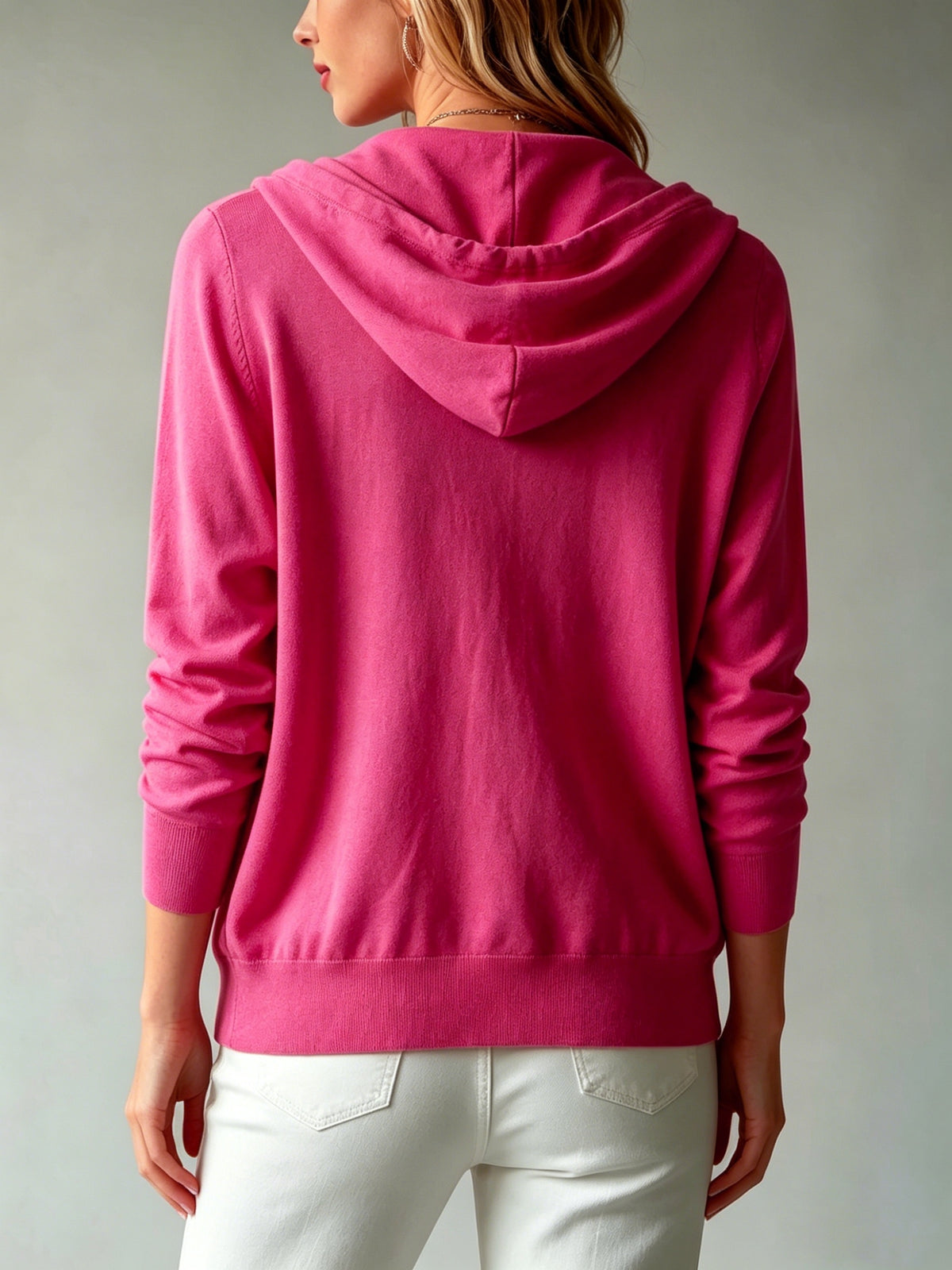 Lyocell Tencel Women'S Sweater Cardigan Hooded Cardigan Women'S Spring Autumn Winter Style Long Sleeve Button Loose Coat, Western Style Casual Temperament Top, Drawstring Hood Design, Daily Commute Outing Versatile Outerwear Elegant - Rose Red
