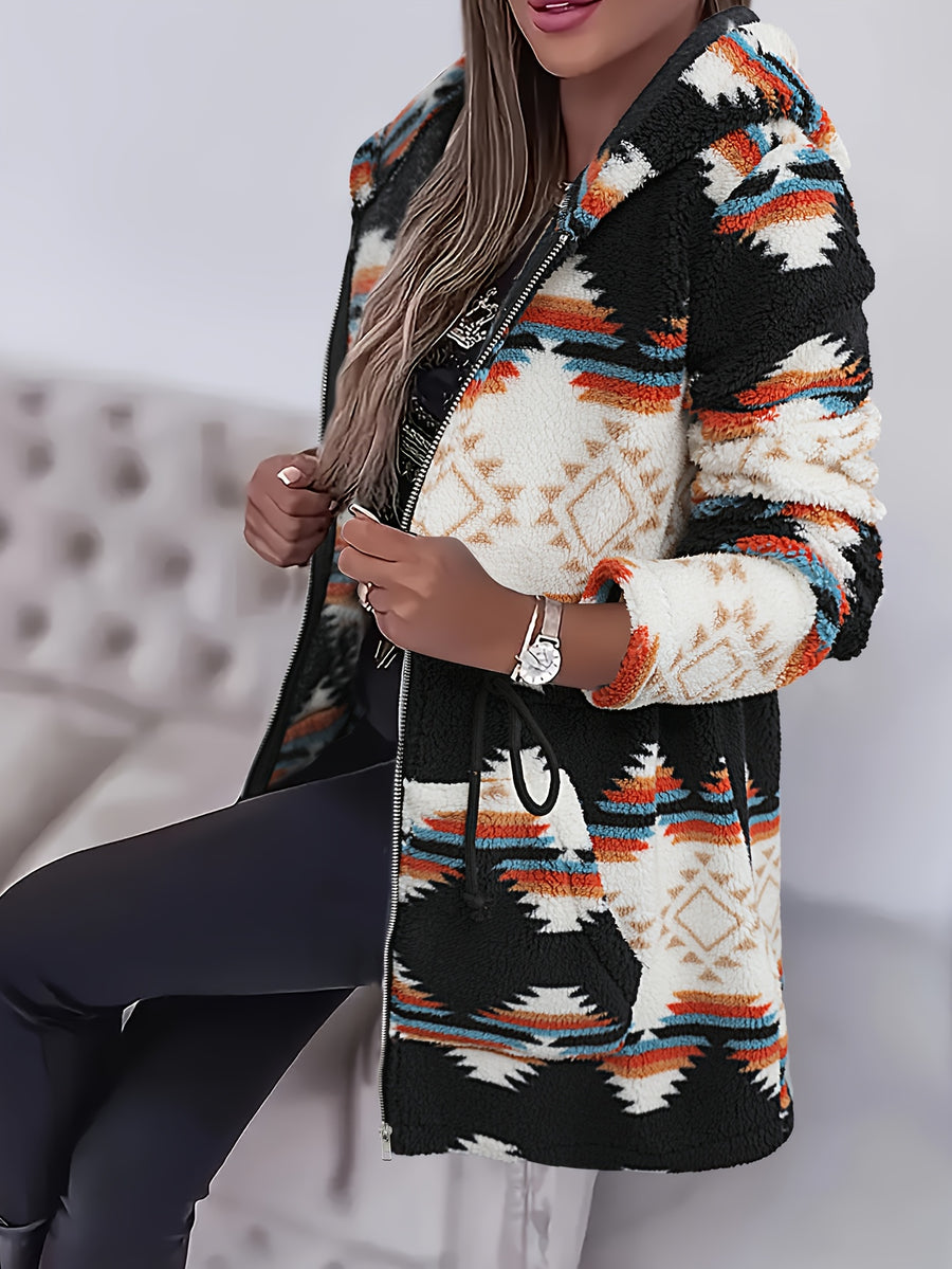 Autumn/Winter Women's Fashion Vintage Casual Zip-Up Cardigan Jacket, Hooded Jacket with Pockets, Drawstring Waist Design, Suitable for Casual Outings 2A10634-1 - Mixed colors