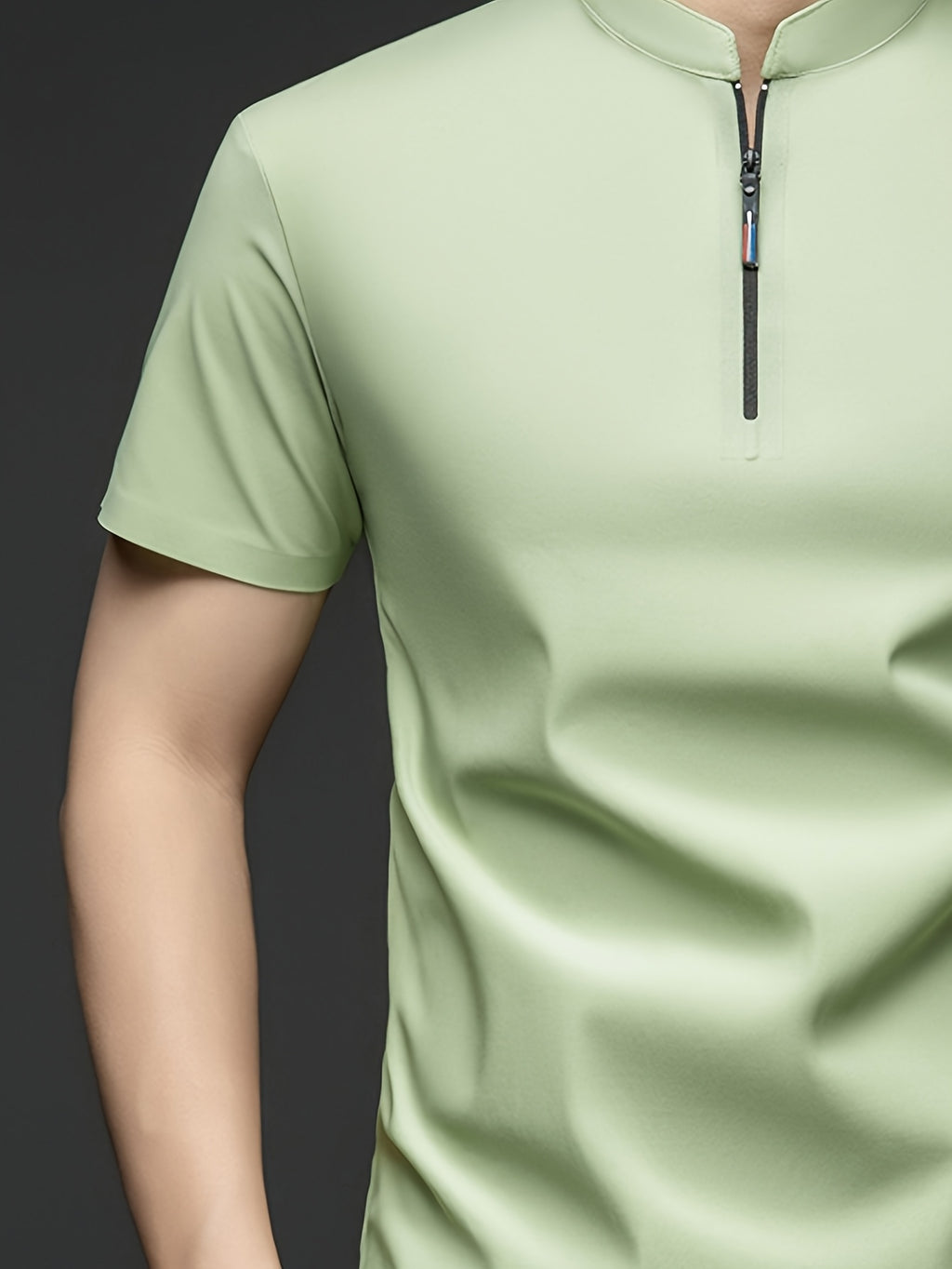 Summer Men'S Short Sleeve T-Shirt, Classic Mandarin Collar with Half Zipper, Smooth And Wrinkle-Resistant, Self-Cooling, Good Drape, Essential Top for Daily, Dating, And Light Business - King Neptune Green