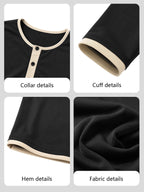 2pcs Men's Long Sleeve Henley Shirt, Versatile T-Shirt for Spring, Summer, and Autumn, Vacation and Streetwear, Half-Button Crew Neck Design, Soft, Comfortable, and Durable Knitted Fabric, Regular Fit, Solid Color, Suitable for Outdoor Leisure - Black+Dark Grey