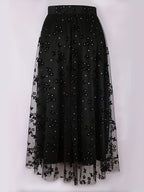 Women'S Elegant Butterfly Floral Print, Sequined Decorative Mesh Long Skirt, Suitable for Spring, Summer, And Autumn, Fashionable And Versatile, Hand Wash Solely - Black