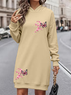 Women'S Fashion Letter Print Hooded Sweatshirt Dress Women'S Autumn And Winter High-End Fashionable Street Style Age-Reducing Fleece Color-Blocking Hooded Sweatshirt Casual Top Casual Versatile Hoodie Jacket Pullover Long Sweatshirt Elegant - Apricot