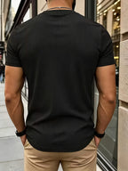 Qiao Ximei Selected Product Henry Collar Shirt 2026 Cross-Border Trendy Ribbed Short Sleeve - Black