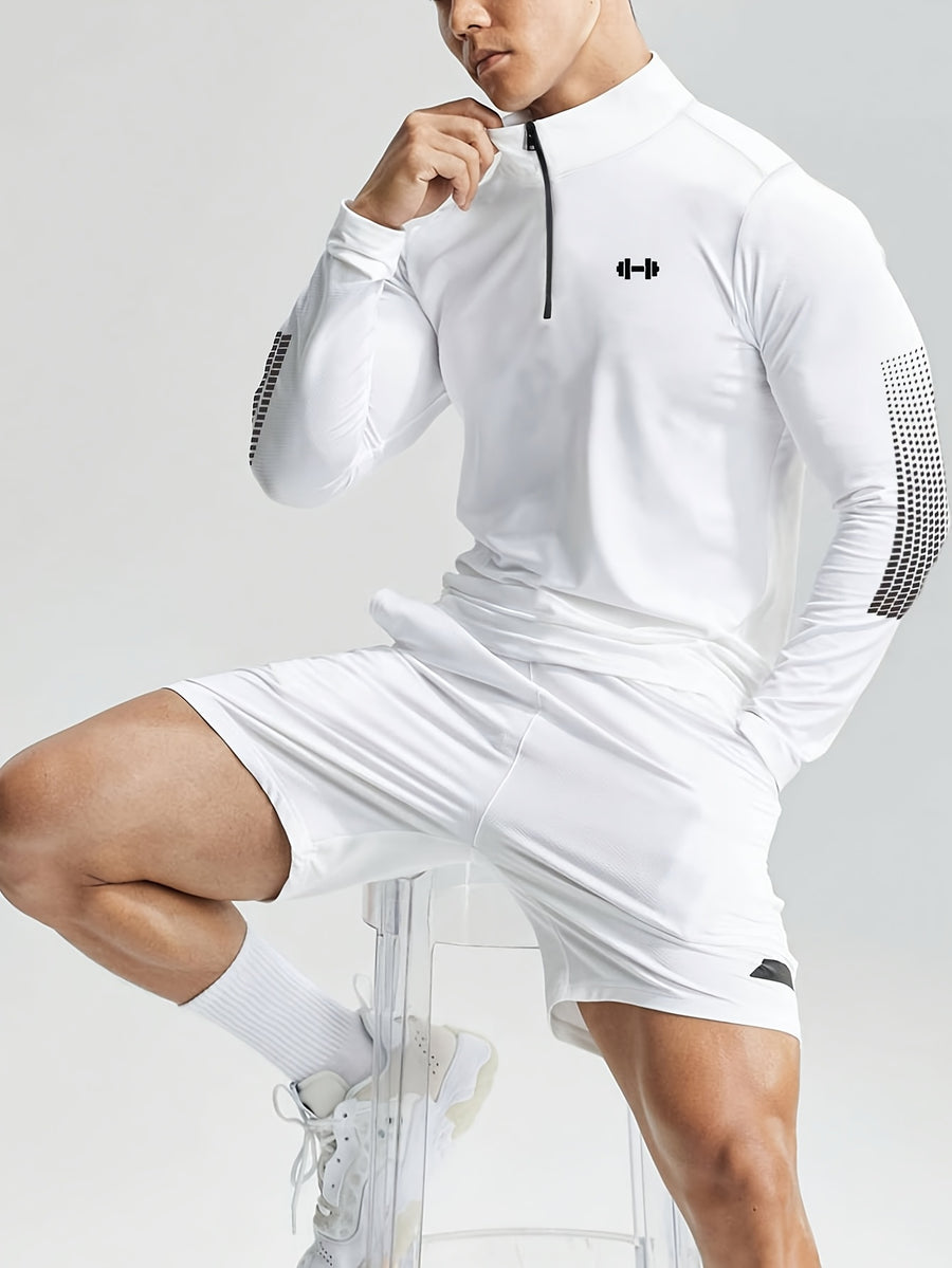 Single Top Casual Athletic Stand-Up Collar Zipper Polo Shirt, Men'S Slim Fit Athletic Polo Shirt, Soft Fiber with Moisture Wicking, Quick Drying, And Wrinkle Resistant Properties, Suitable for Sports Or Outdoor Activities - White