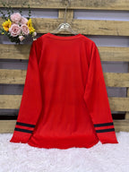 Autumn and Winter New European & American Style Women's "251.46cm Number Print Loose Casual Long Sleeve Top - Red
