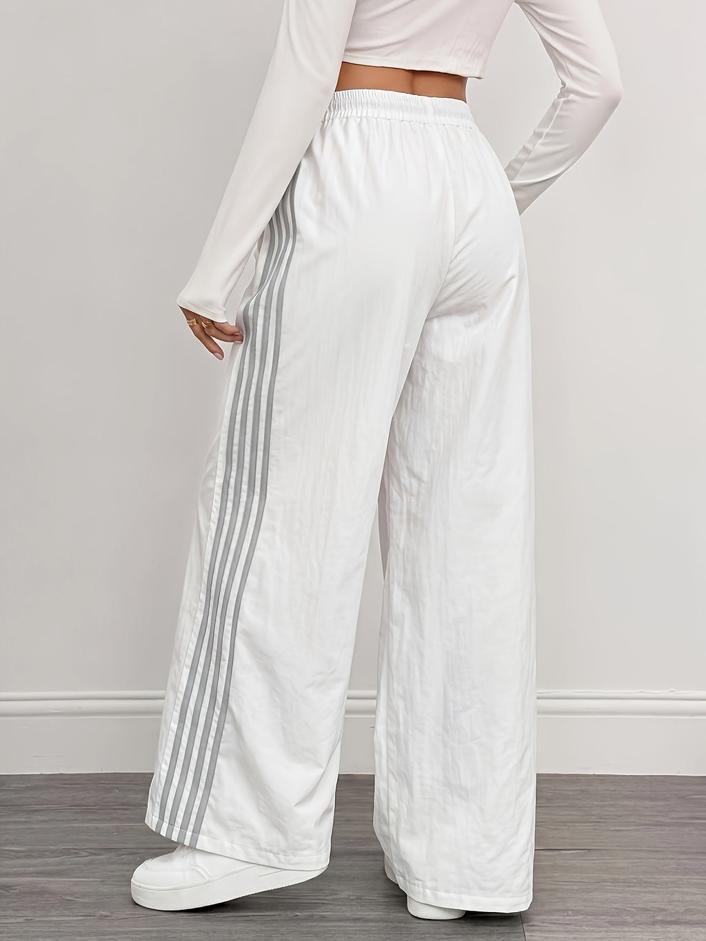 Reading Week Clothing, Back to Season, 1pc 2025 Autumn Winter New Casual Sports Fashion Comfortable Beautiful Color-Blocked Waist Drawstring Women'S Long Pants, Suitable for Holiday Gifts Women'S Apparel - White
