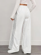 Reading Week Clothing, Back to Season, 1pc 2025 Autumn Winter New Casual Sports Fashion Comfortable Beautiful Color-Blocked Waist Drawstring Women'S Long Pants, Suitable for Holiday Gifts Women'S Apparel - White
