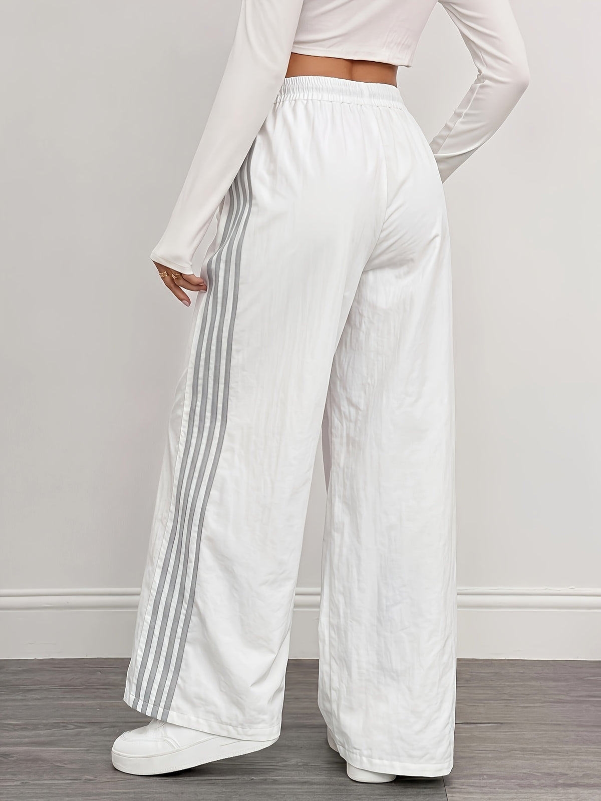 Reading Week Clothing, Back to Season, 1pc 2025 Autumn Winter New Casual Sports Fashion Comfortable Beautiful Color-Blocked Waist Drawstring Women'S Long Pants, Suitable for Holiday Gifts Women'S Apparel - White