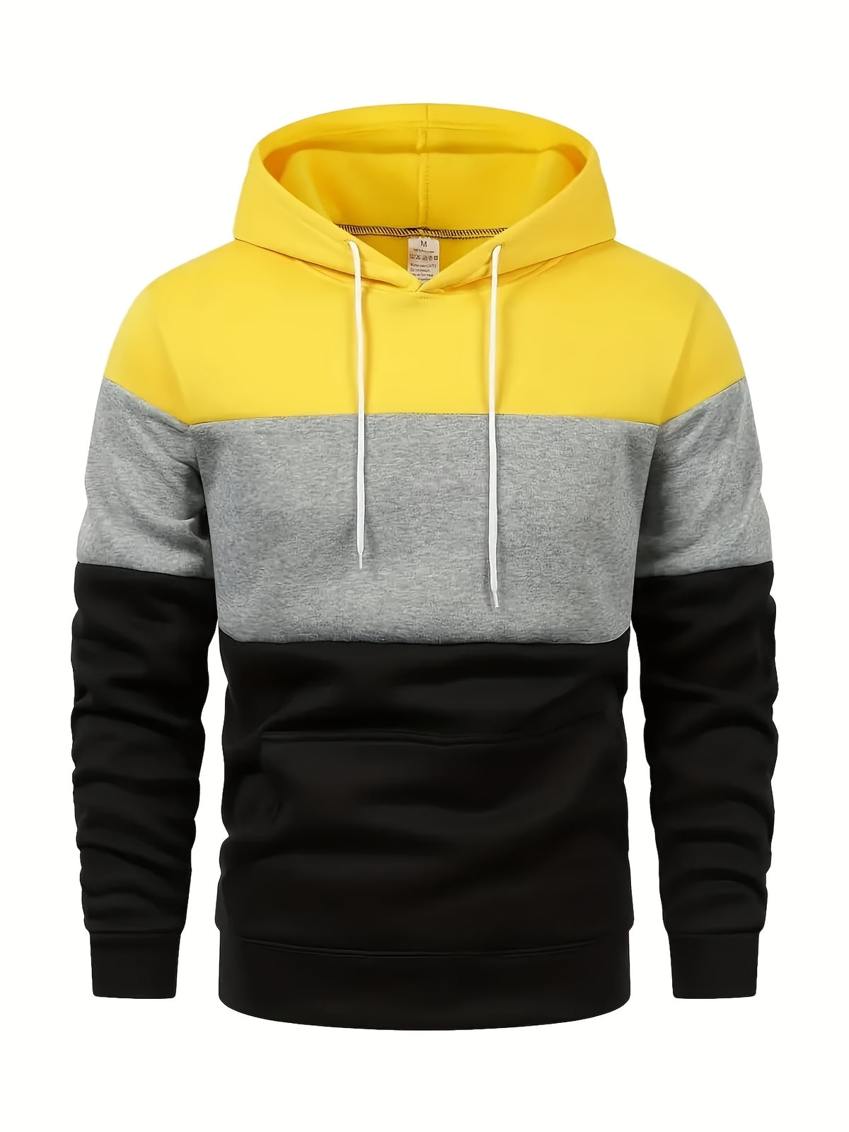 [Shule Shui OBM] "Men's Fashion Sweatshirt" New High-Quality Men's Sweatshirt, Soft and Skin-Friendly, Durable and Retains Shape, Three-Color Patchwork for Stylish Daily Sports and Leisure, Trendy and Versatile, Simple Printed Hooded Sweatshirt - Yellow Gray Black