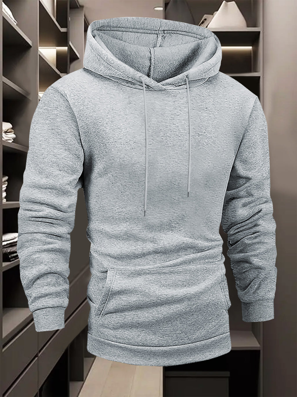 Men's Casual Versatile Hooded Sweatshirt, Fashionable and Trendy Fitness Graphic Print, Outerwear for Outdoor and Home Wear, Men's Casual Pullover Hooded Sweatshirt - Light Grey