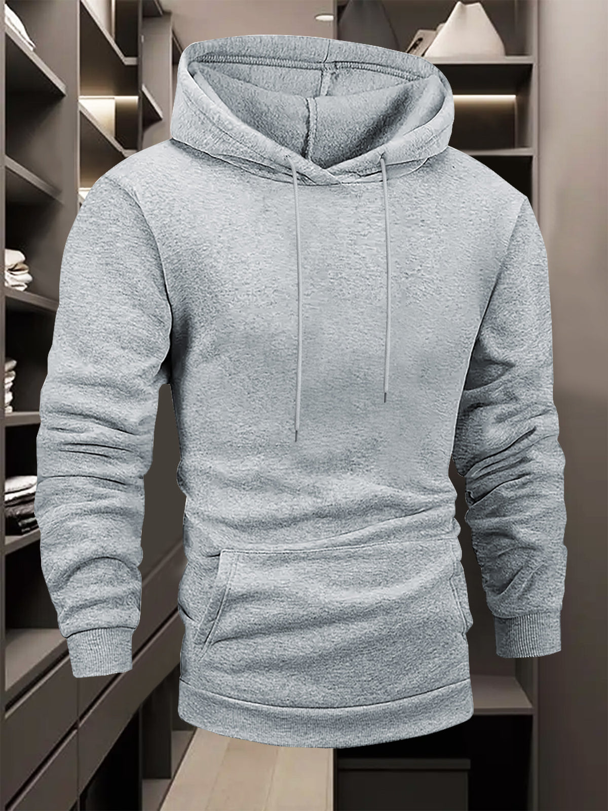 Men's Casual Versatile Hooded Sweatshirt, Fashionable and Trendy Fitness Graphic Print, Outerwear for Outdoor and Home Wear, Men's Casual Pullover Hooded Sweatshirt - Light Grey