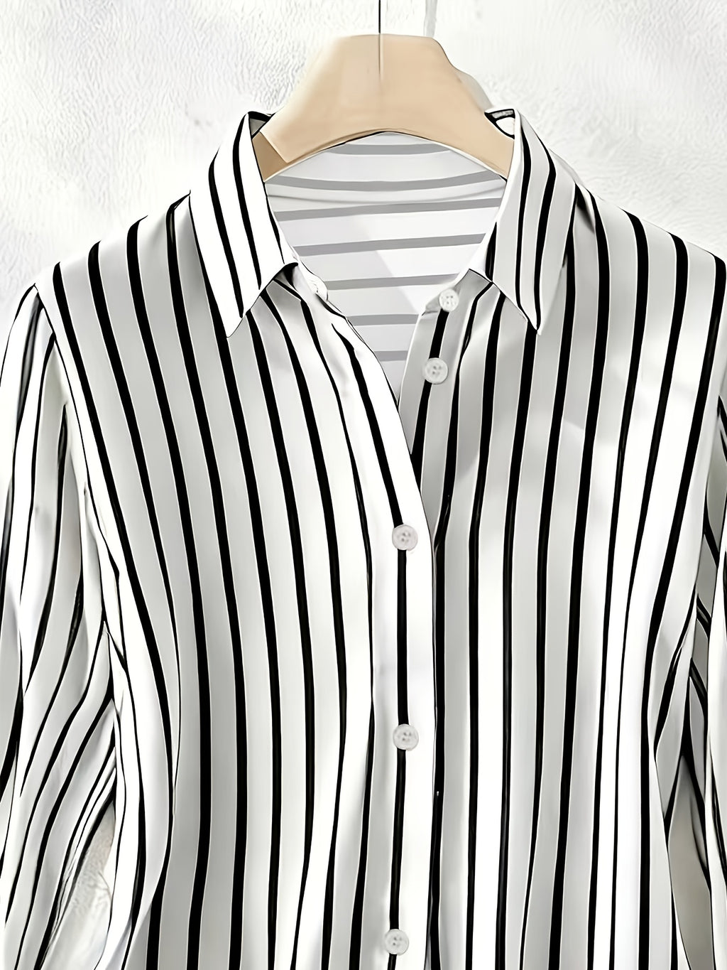 Spring/Autumn New Elegant Striped Long-Sleeve Women's Shirt, Single-Breasted Button-Front Blouse, Machine Washable, Suitable for Office, Commuting, or Formal Events, Office Attire, Sophisticated Casual - Black And White Stripes