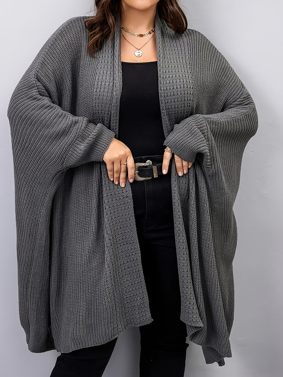 Plus Size, Plus Size Women's Batwing Sleeve Solid Open Front Cardigan - Grey
