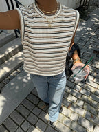 Striped Sleeveless Vest ZLLZ - Beige