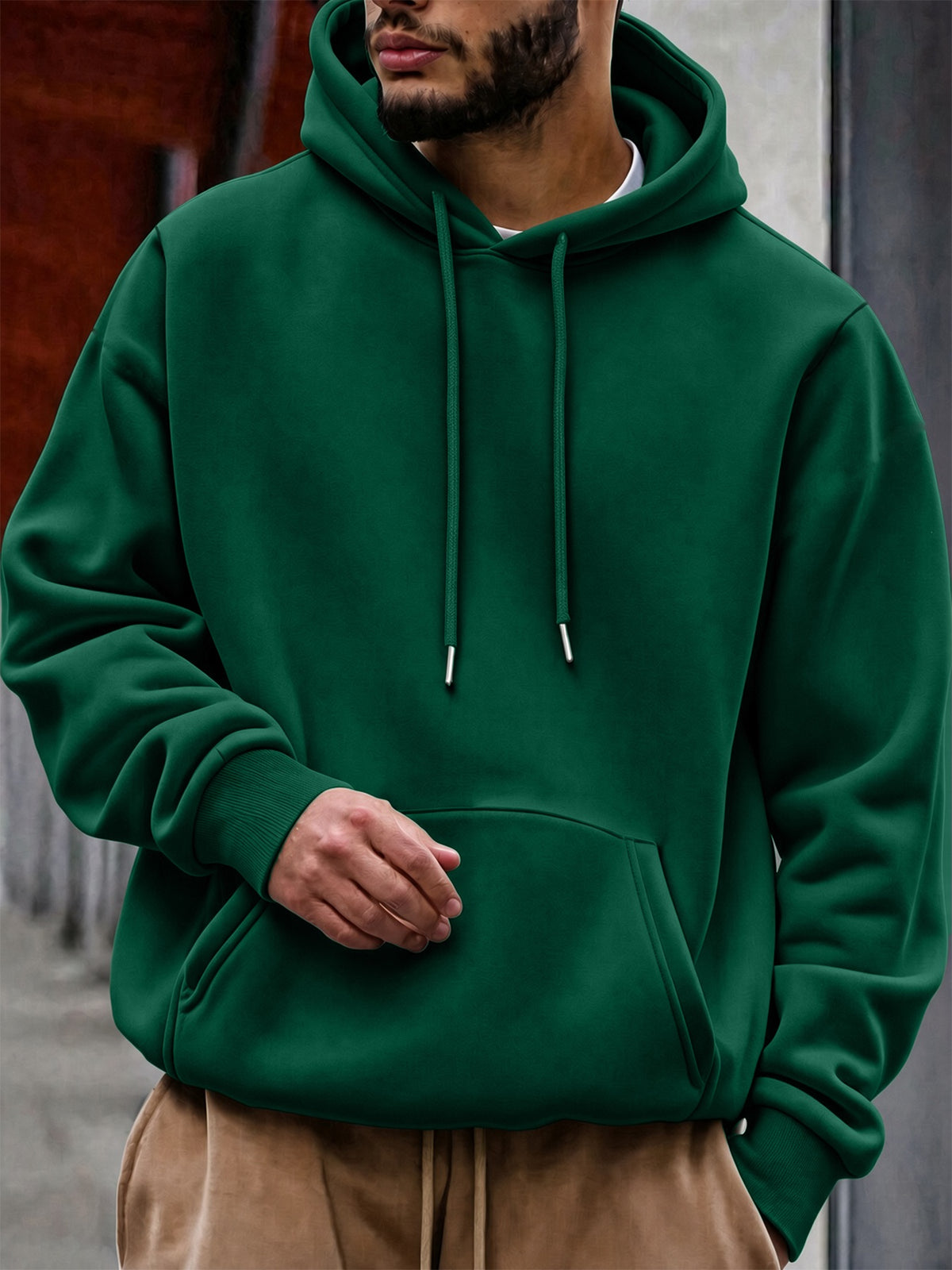 Men'S Fashion Hoodie Pullover with "Japanese Red Sun, Waves, Mountain Scenery, Ukiyo-E, National Style" Print, Trendy Style, Autumn/Winter Drawstring Regular Fit Warm Sweatshirt, Daily Commute, City Casual, Sports, Outing Wear - Dark Green