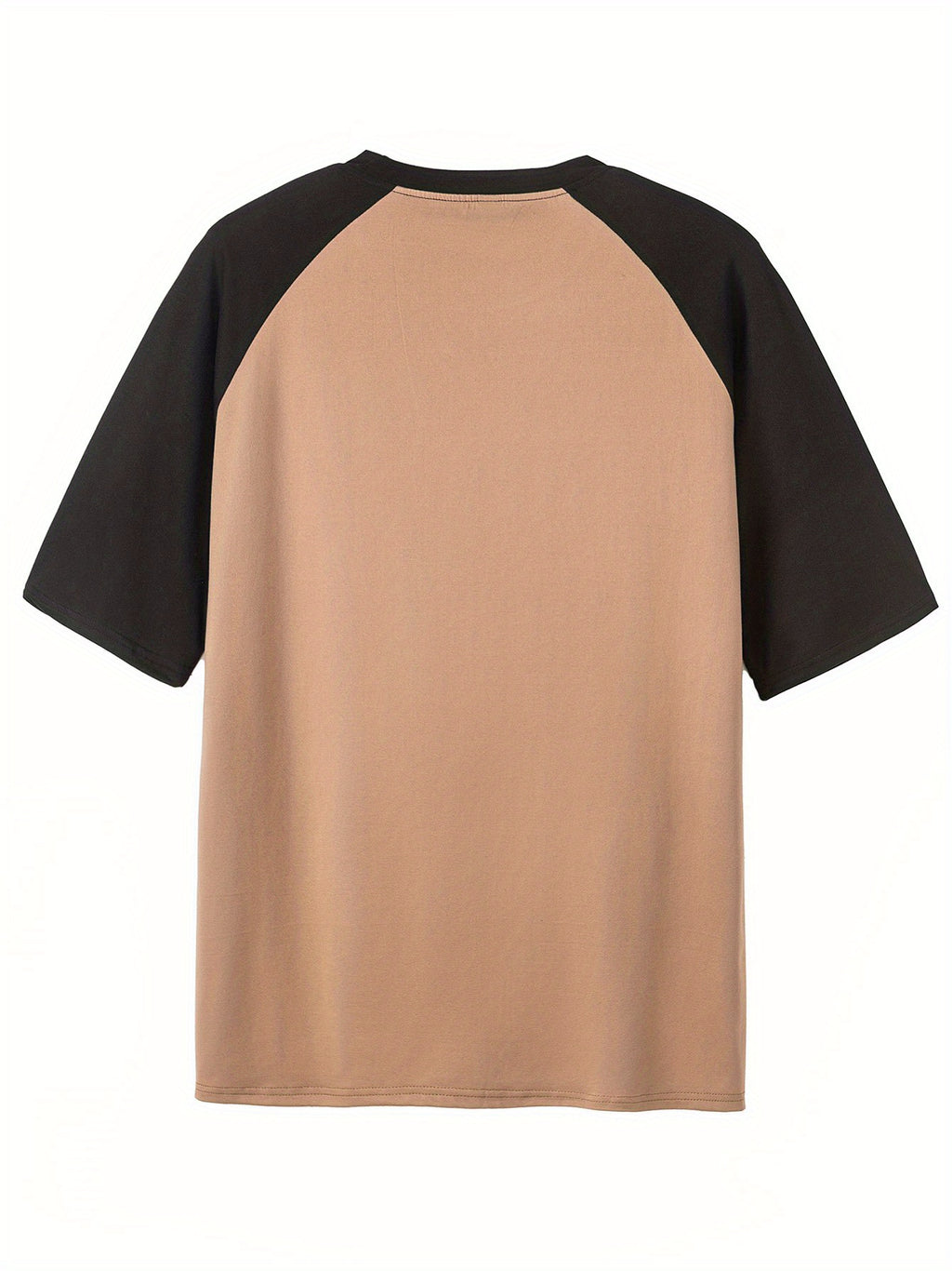 Women's Summer Fashion Loose-Fitting Pullover Short-Sleeve T-Shirt with Contrast Color Raglan Sleeves and Heart Print - Khaki