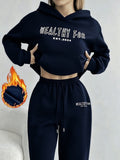 Autumn and Winter Latest Style Women's Hoodie Set, Fashionable and Casual Y Long-sleeve Set - Navy Color