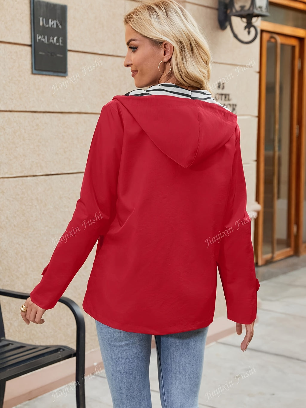 Women's Hooded Autumn/Winter Trench Coat - Red