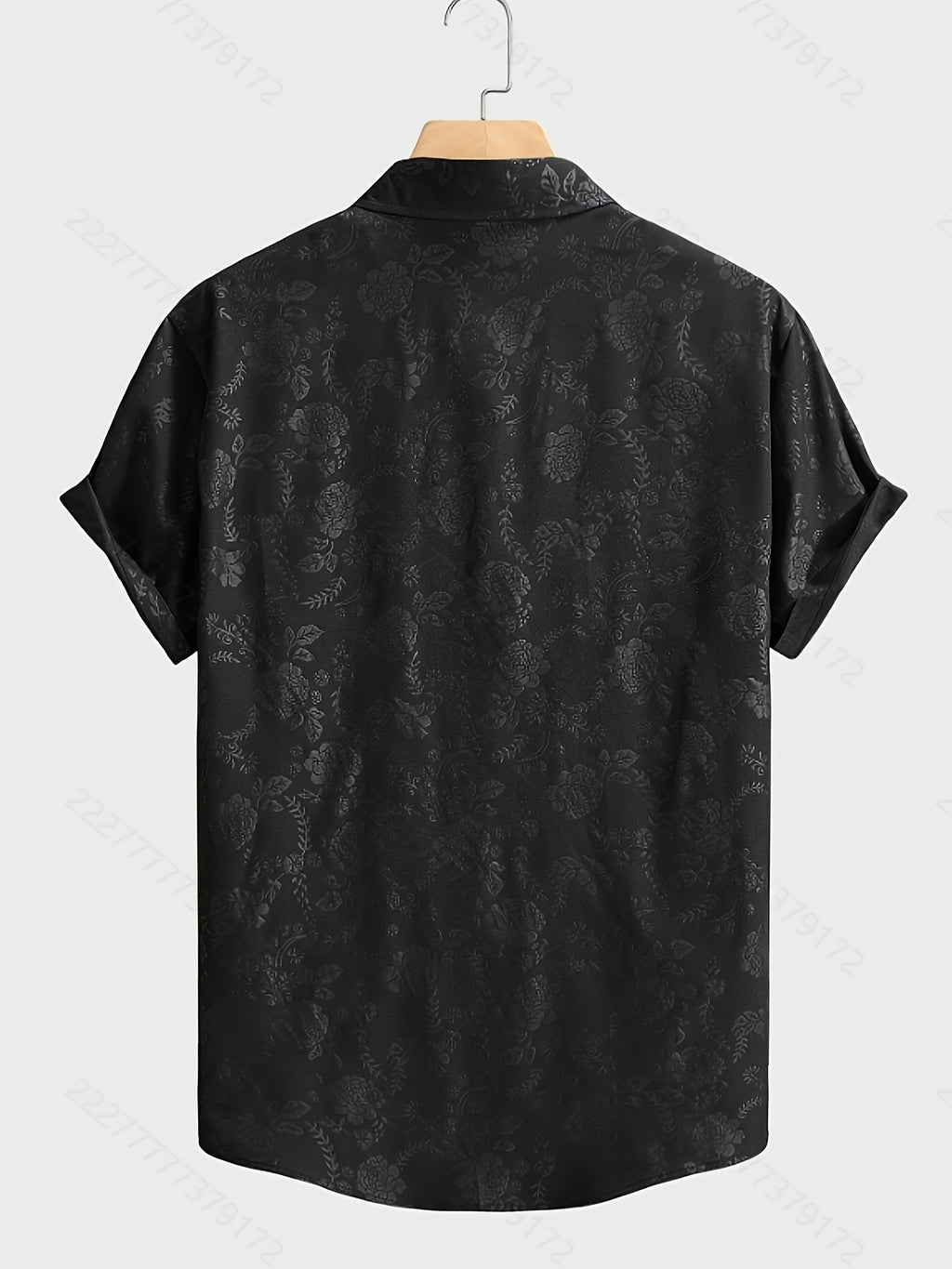 Summer Men's Casual Fashion Embossed Short Sleeve Shirt, Chinese Size, Please Check The Size Guide Carefully - Bright Black