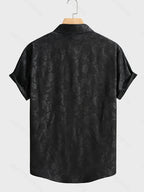 Summer Men's Casual Fashion Embossed Short Sleeve Shirt, Chinese Size, Please Check The Size Guide Carefully - Bright Black