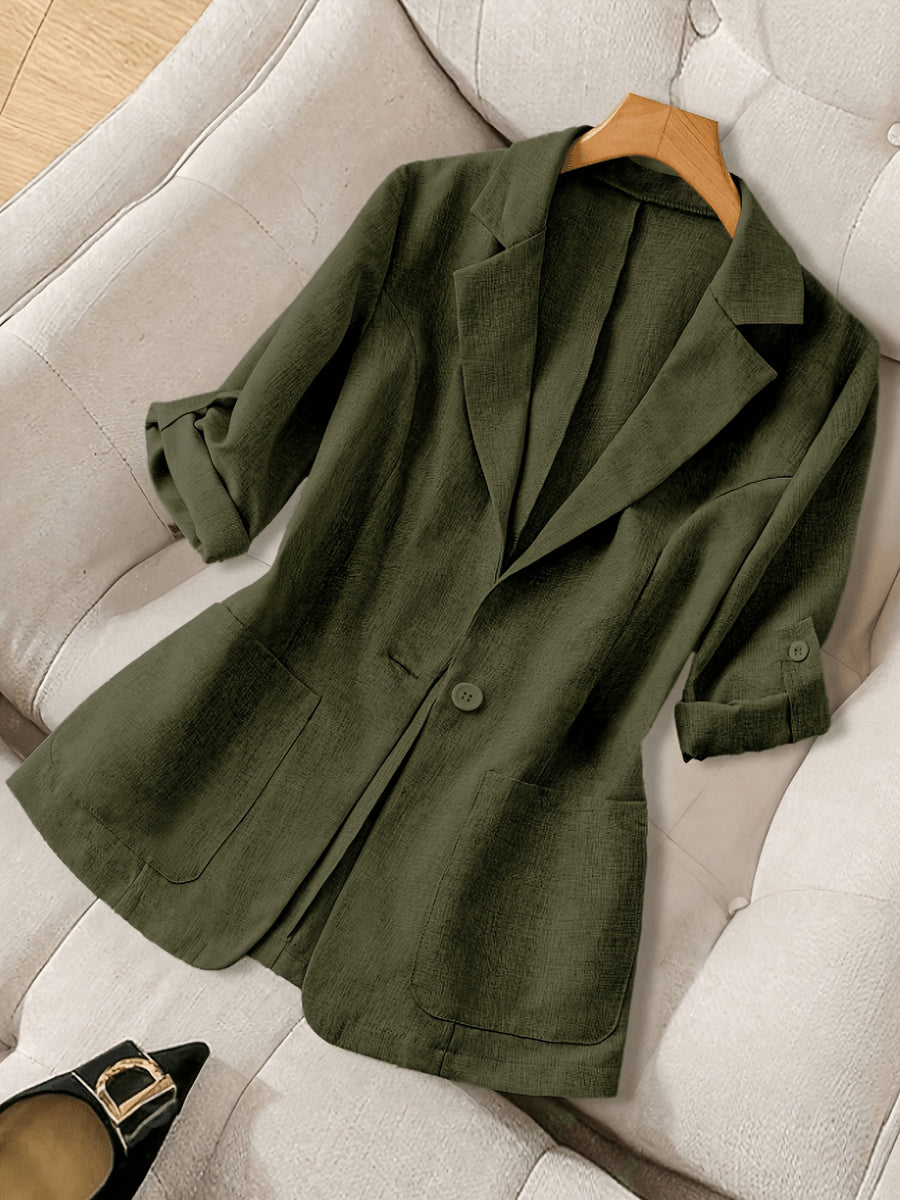 Women'S Casual Lapel Pocket Lightweight Suit Jacket - Olive Green