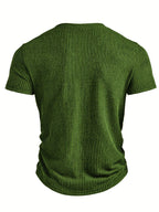 Josh Mei Product Selection Business Casual Men's Henley Short Sleeve Vertical Striped Textured Lightweight Breathable Top Outdoor Street Trendy Daily Commute Underwear Shirt - Green