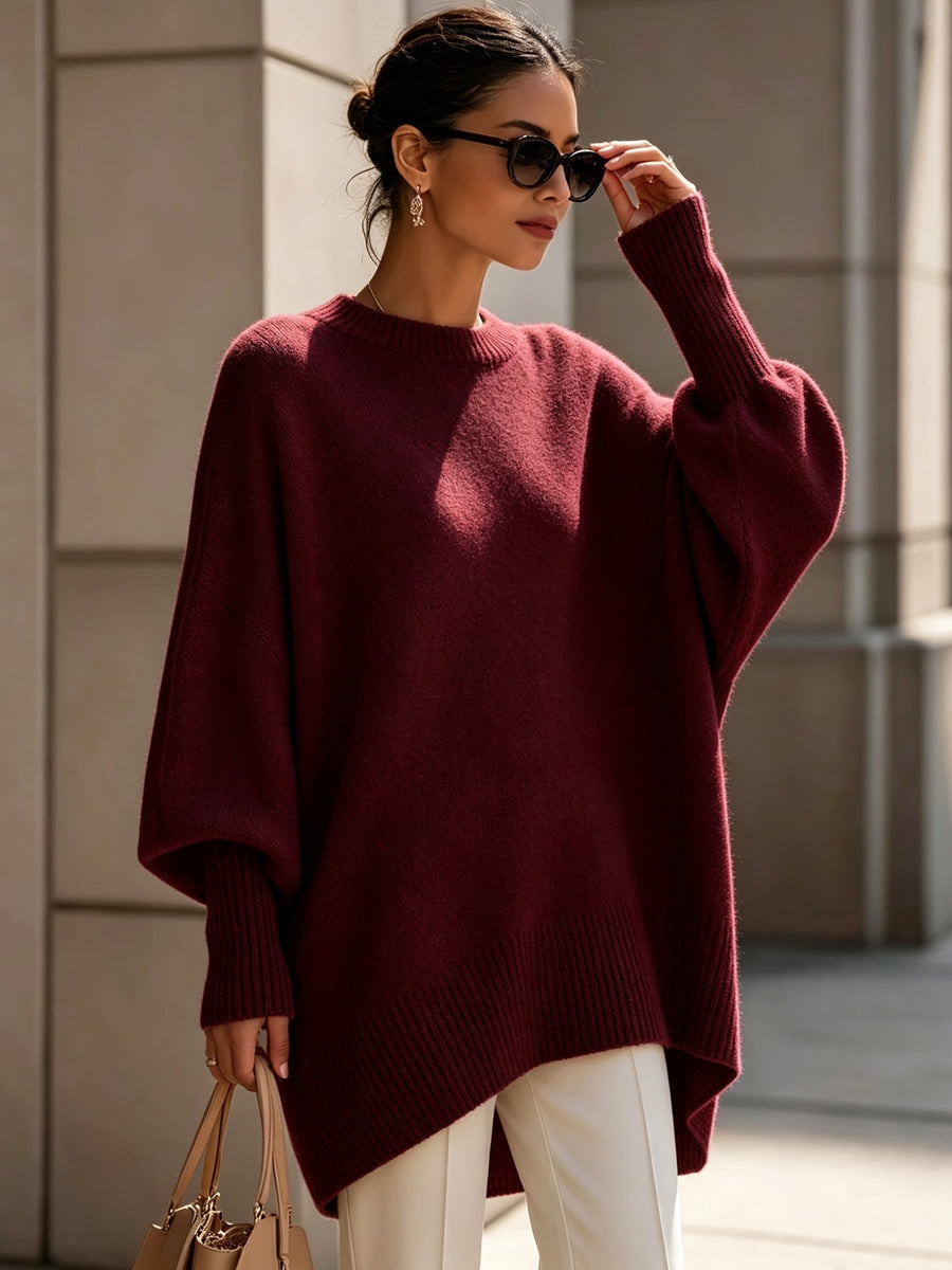 New Autumn/Winter Loose-Fit Crewneck Sweater for Women, Soft, Skin-Friendly, and Flowy for a Effect, Simple and Versatile for Daily Commuting - Burgundy