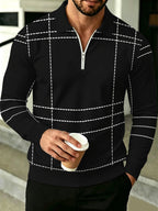 Men's Lapel Half-Zip Polo Shirt, Geometric Vintage Style Casual Polo Top, Suitable for Spring and Autumn Wear, Gift for Boyfriend - Mixed colors