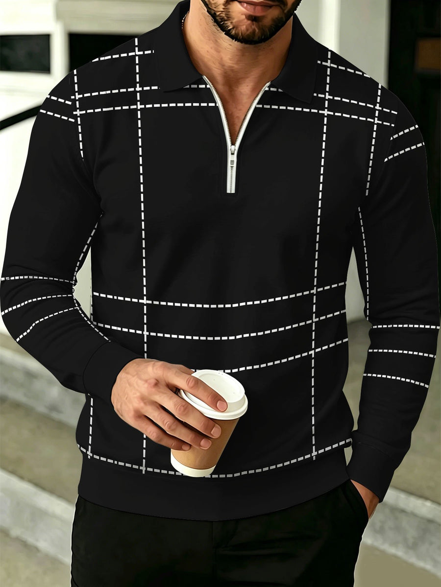 Men's Lapel Half-Zip Polo Shirt, Geometric Vintage Style Casual Polo Top, Suitable for Spring and Autumn Wear, Gift for Boyfriend - Mixed colors
