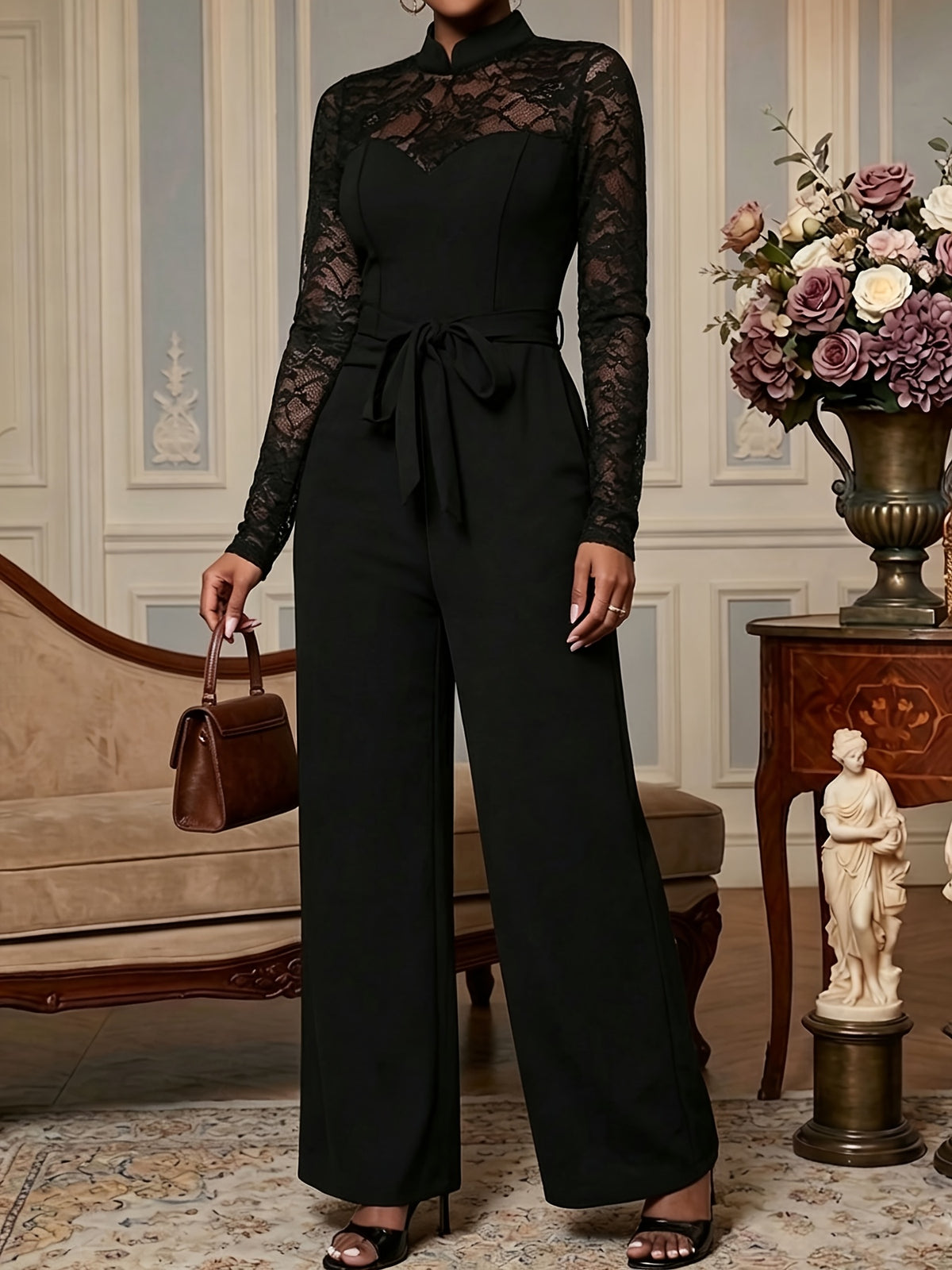 Easy Mature Style Patchwork Lace Bodysuit 2025 New Women'S Clothing Street Fashion Bodysuit - Black