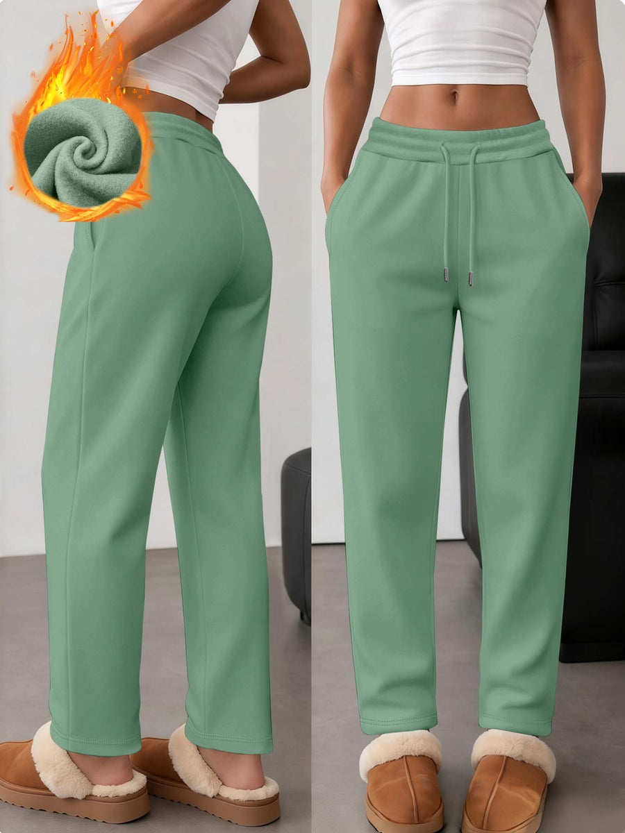 Lazy Atmosphere Women'S Fleece-Lined Sweatpants, Loose Straight Fit, Warm And Non-Porous Casual All-Match Autumn Winter Trousers - Light Green