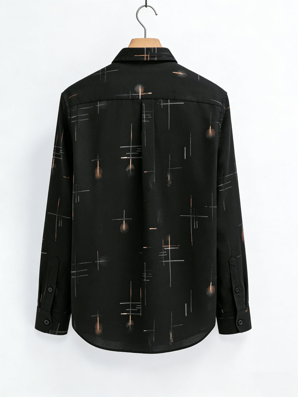 Men'S Long-Sleeve Shirt with Bronzing Print, Business Casual Wrinkle-Resistant Shirt, Light Luxury Versatile Top for Middle-Aged And Young Men - Black