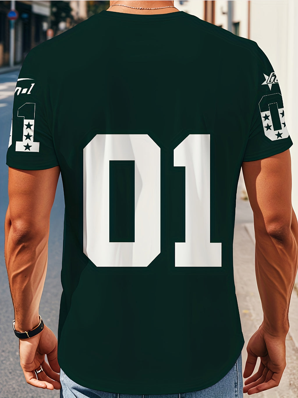 Men's V-Neck Short-Sleeve T-Shirt with Numbered 01 Print - Soft Fabric Suitable for All Occasions, Casual & Outdoor Wear, Machine Washable Regular Fit Tee, Minimalist Design for Sports and Everyday Use - Non- for - Mixed Color