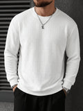Men's Long Sleeve Sweatshirt, Autumn/Winter Loose Fit Textured Jacquard Ribbed Collar Knit Pullover, Men's Crew Neck Knitwear T-Shirt, Casual Fashion Sport Top - White