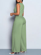 Women's Casual and Elegant Sleeveless Jumpsuit, Business Casual Wear, Simple Style Office Attire for Women - Light Green