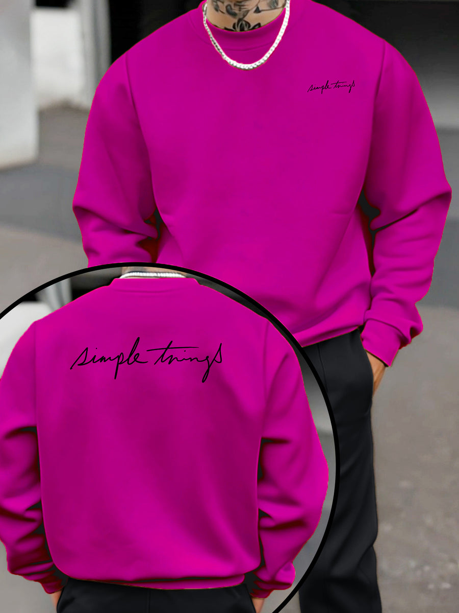 Men'S Trendy Round Neck Sweatshirt, Loose Casual Long Sleeve Top, Individual Pattern Design with Print, Comfortable And Non-Tight Fabric, All-Season Wearable Easy Men'S Clothing - Rose Red Color