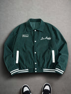 Men'S Fashion Classic Individual Solid Corduroy Contrast Color Ribbed Patchwork Front Panel English Letter Embroidery Craft Lapel Design Suitable for Daily Casual Fashion Easy Commute Outdoor Play Street Trend Autumn Winter New Long Sleeve Shirt - Dark Green