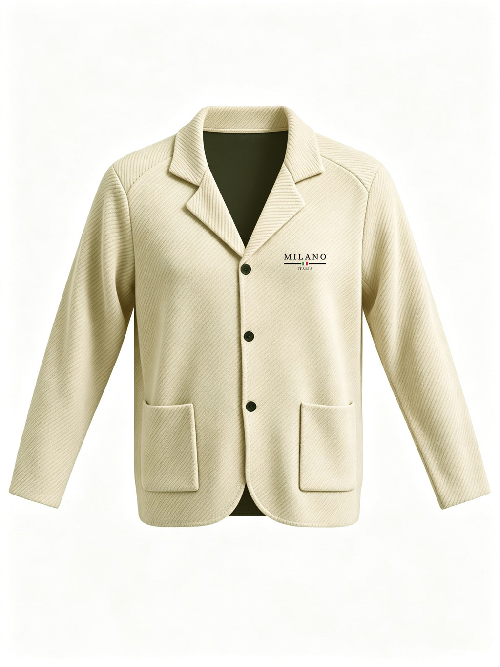 Men'S Spring Autumn New Print High-Grammage Pinstripe Texture Fabric Blazer Collar Cardigan Single Button Double Pocket Business Casual All-Match Long Sleeve Jacket, Knit Soft Comfortable Fashion Solid Color Outerwear Suitable for Daily Outings - Khaki