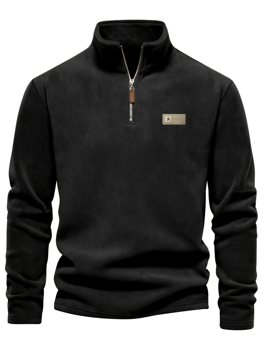 Autumn-Winter Plush Top Half-Zip Sweatshirt Trendy Warm Clothing - Black